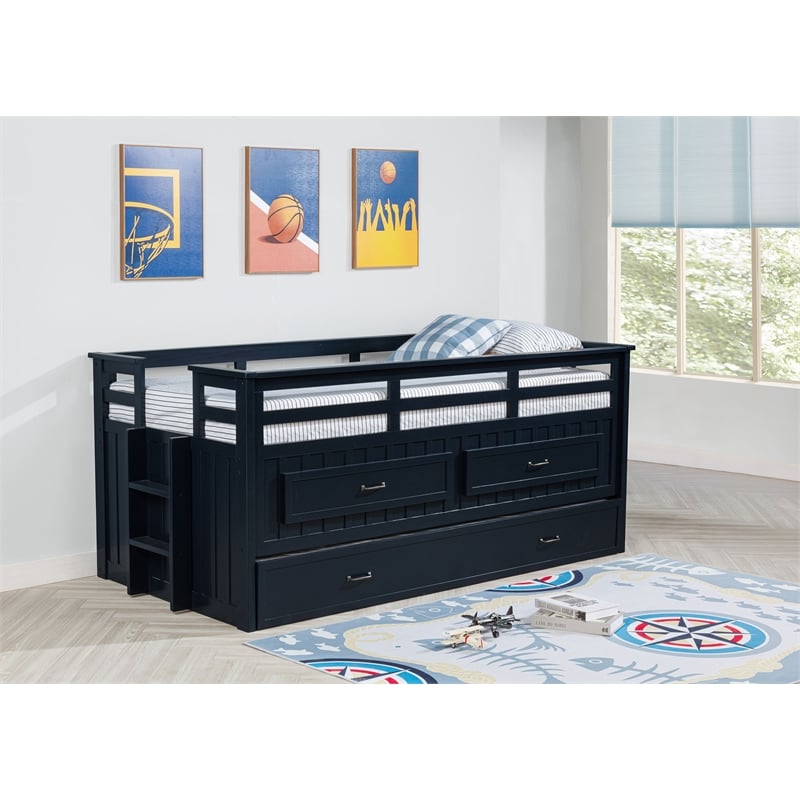 Carlsbad Wood Twin Captains Bed With Trundle Navy Blue
