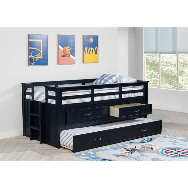 Carlsbad Wood Twin Captains Bed With Trundle Navy Blue