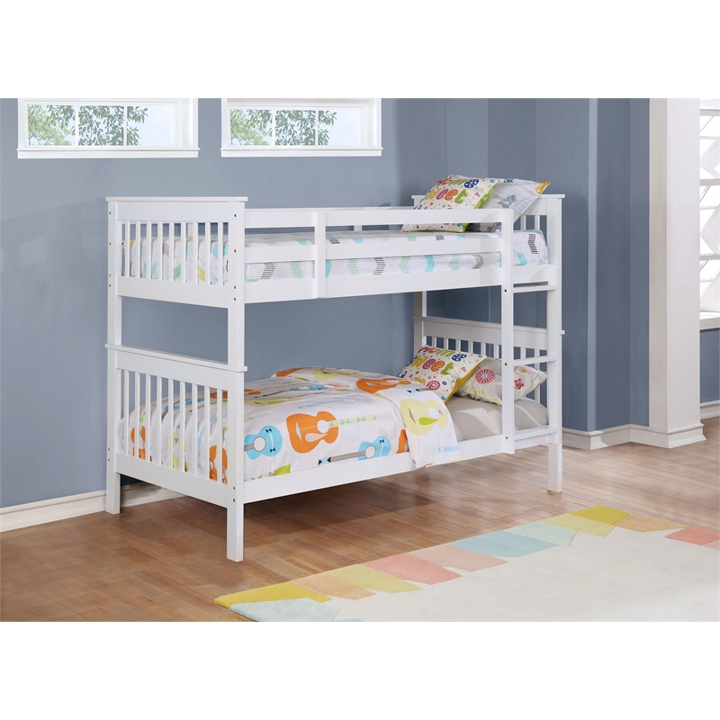 Chapman Wood Twin Over Twin Bunk Bed with Mattress White