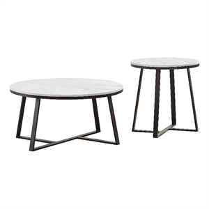 2-piece Coffee and End Table Set White Faux Marble