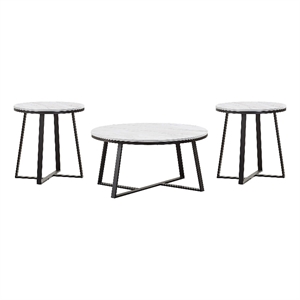 3-piece Coffee and End Table Set White Faux Marble