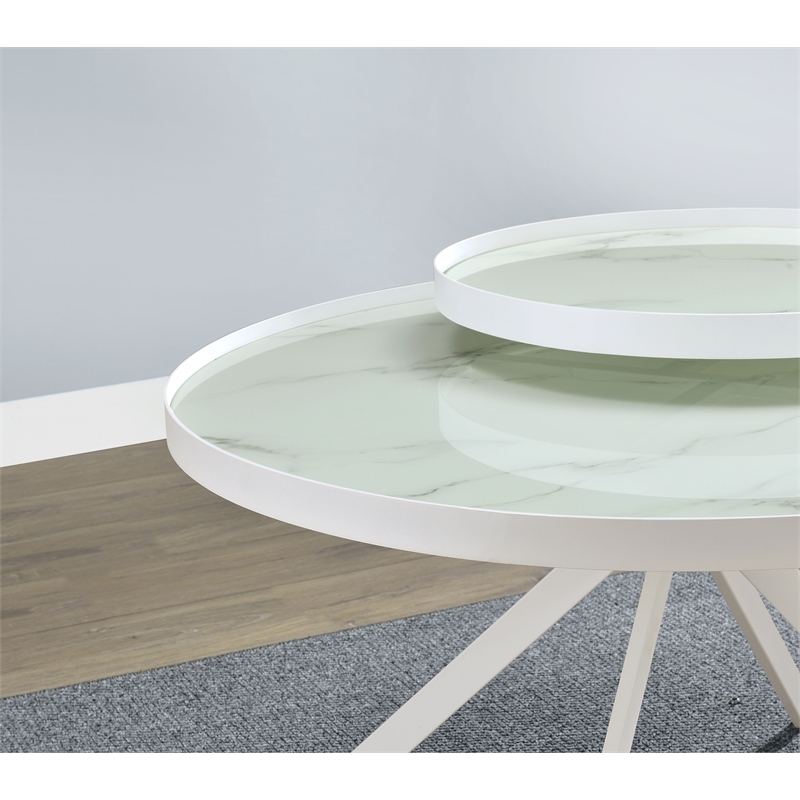 Briggs Round Marble Printed Glass Top Coffee Table White