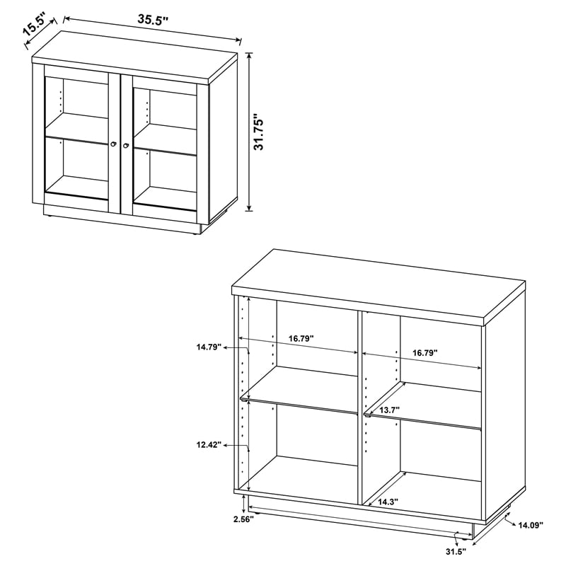 Coaster Tilbury 2-door Glass Front Engineered Wood Accent Cabinet in Light Oak