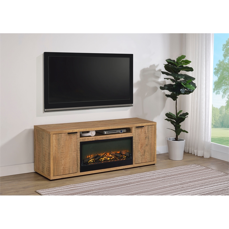 Coaster Fuller 60-inch 2-door Engineered Wood TV Stand Fireplace in Mango