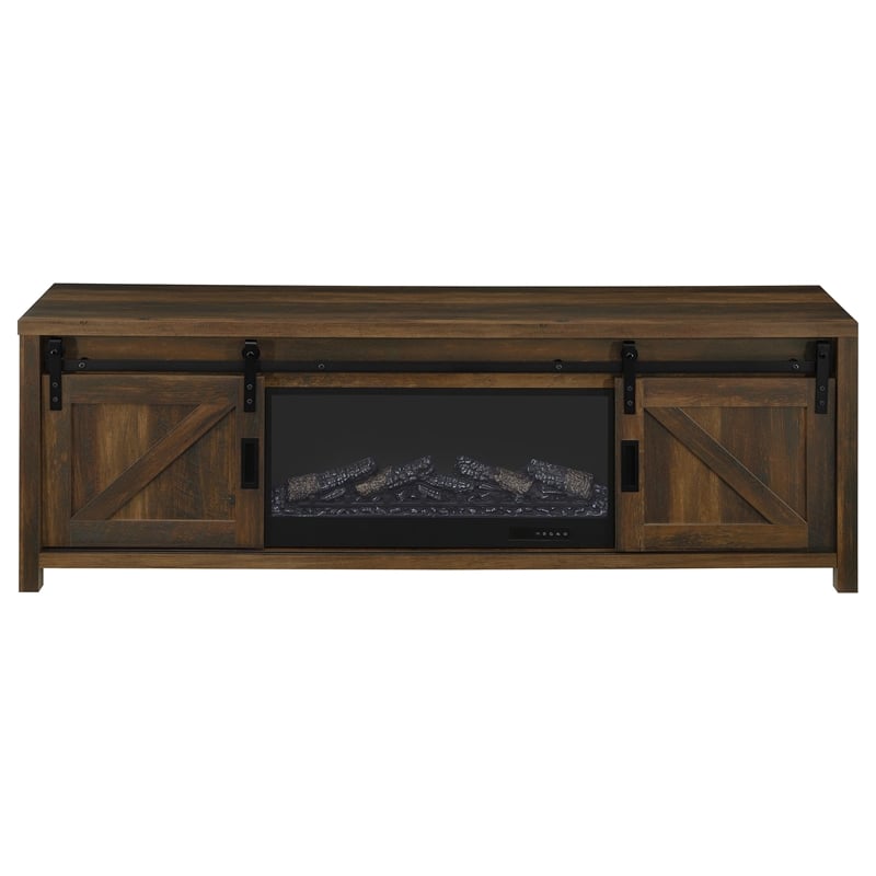 Coaster Enfield 71-inch Engineered Wood TV Stand Fireplace in Dark Pine