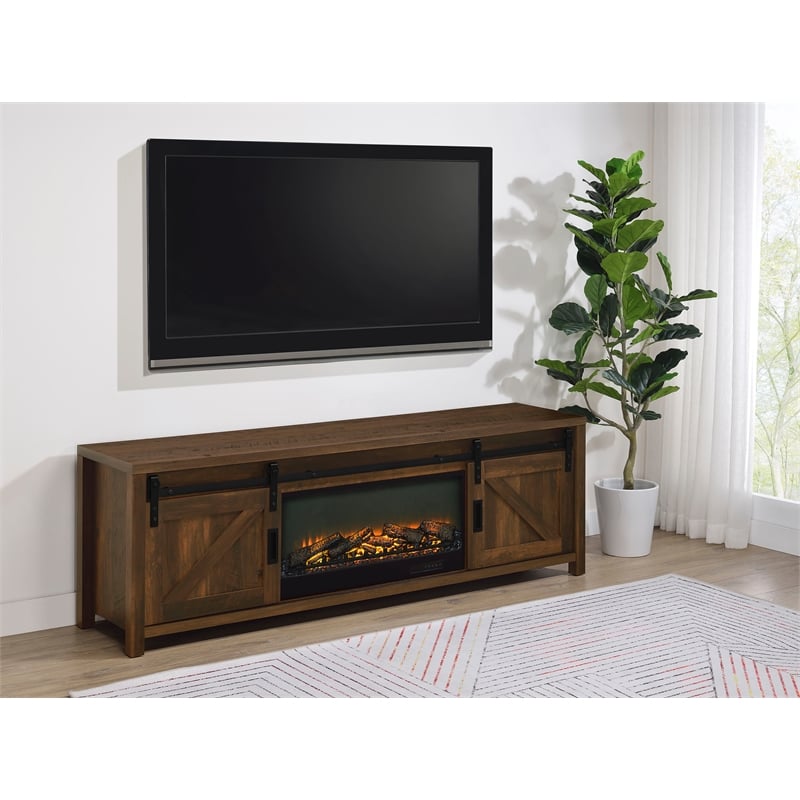 Coaster Enfield 71-inch Engineered Wood TV Stand Fireplace in Dark Pine