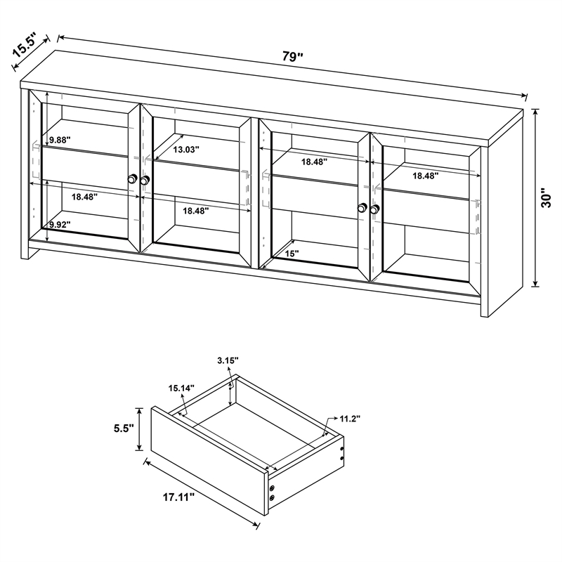 Coaster Denison 79-inch 4-door Engineered Wood TV Stand Media Console in Black