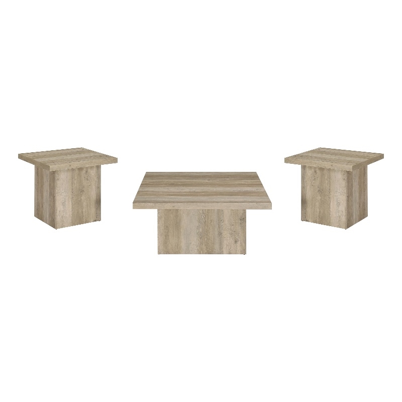 Coaster Devar 3-piece Square Engineered Wood Coffee Table Set in Distressed Pine