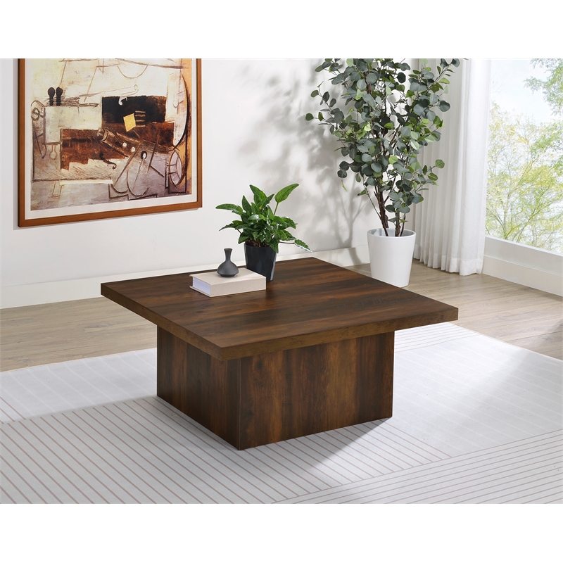 Coaster Devar Square Engineered Wood Cocktail Coffee Table in Dark Pine