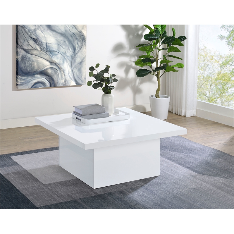 Coaster Devar Square Engineered Wood Coffee Table in White High Gloss