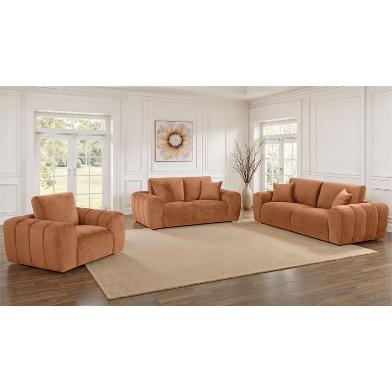 Coaster Burnett 3-piece Chenille Upholstered Sofa Set in Burnt Orange