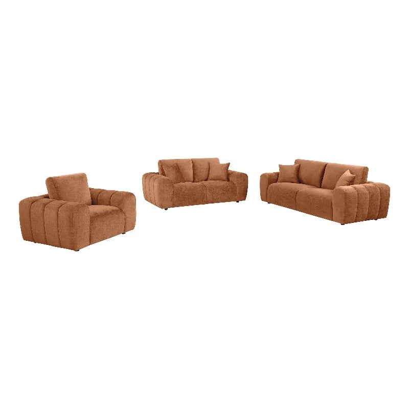 Coaster Burnett 3-piece Chenille Upholstered Sofa Set in Burnt Orange
