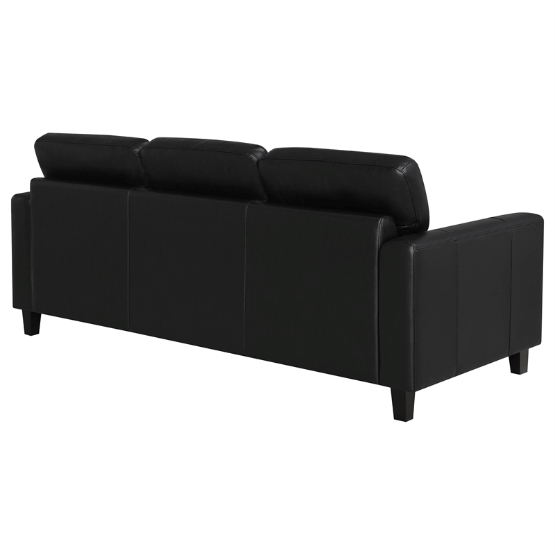 Coaster Scotland Faux Leather Upholstered Track Arm Sofa in Black