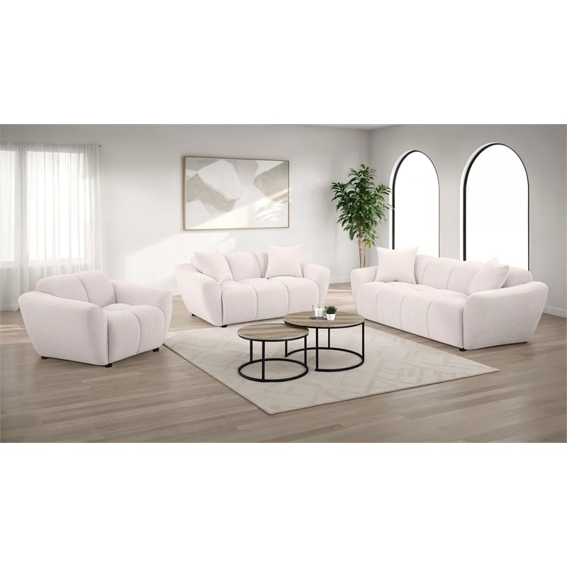 Coaster Destino 3-piece Upholstered Chenille Splayed Arm Sofa Set in Beige