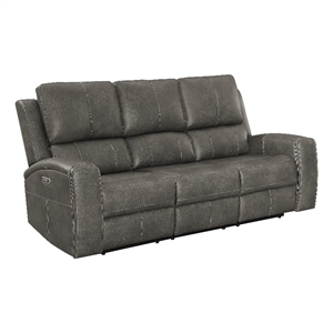 Coaster Brickston Faux Leather Triple Power Reclining Sofa in Charcoal