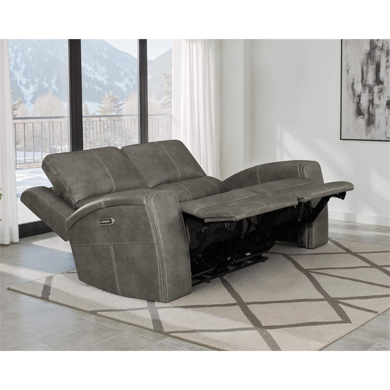 Coaster Brickston Faux Leather Triple Power Reclining Loveseat in Charcoal