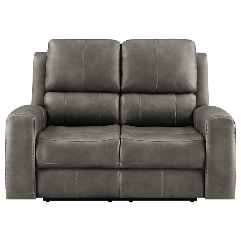 Coaster Brickston Faux Leather Triple Power Reclining Loveseat in Charcoal