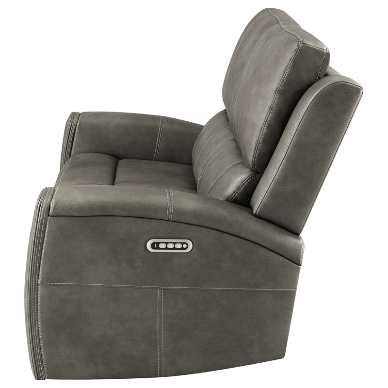 Coaster Brickston Faux Leather Triple Power Reclining Loveseat in Charcoal
