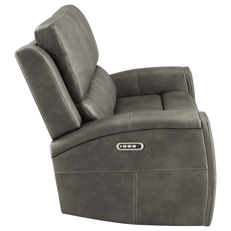 Coaster Brickston Faux Leather Triple Power Reclining Loveseat in Charcoal