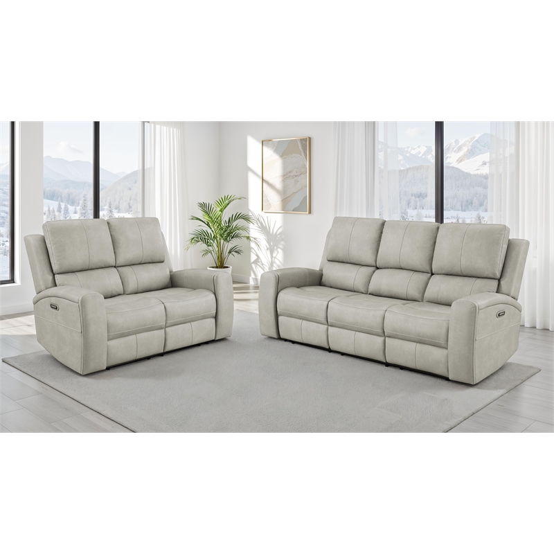 Coaster Brickston Faux Leather 2 PC Triple Power Reclining Sofa Set in Gray