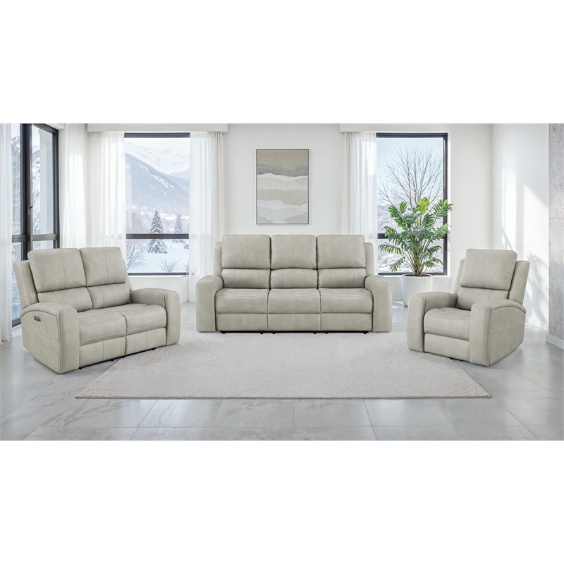 Coaster Brickston Faux Leather 3 PC Triple Power Reclining Sofa Set in Gray