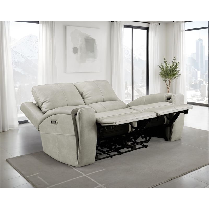 Coaster Brickston Faux Leather Triple Power Reclining Loveseat in Gray