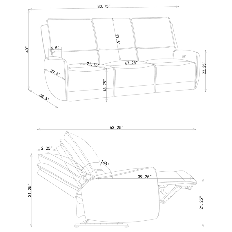 Coaster Sylmar Chenille fabric Upholstered Power Reclining Sofa in Gray