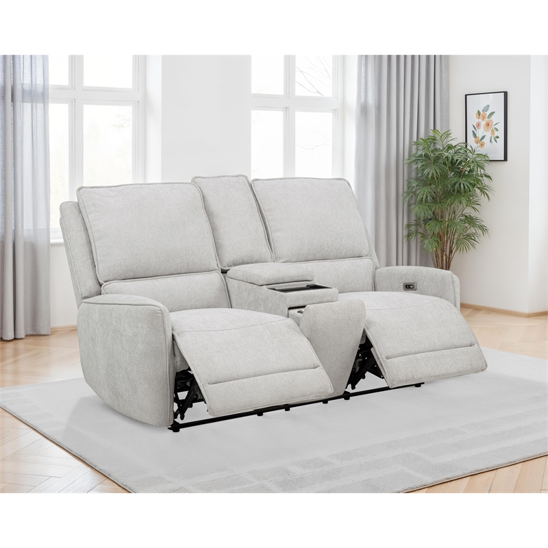 Coaster Sylmar Chenille Upholstered Power Reclining Loveseat in Dove Grey