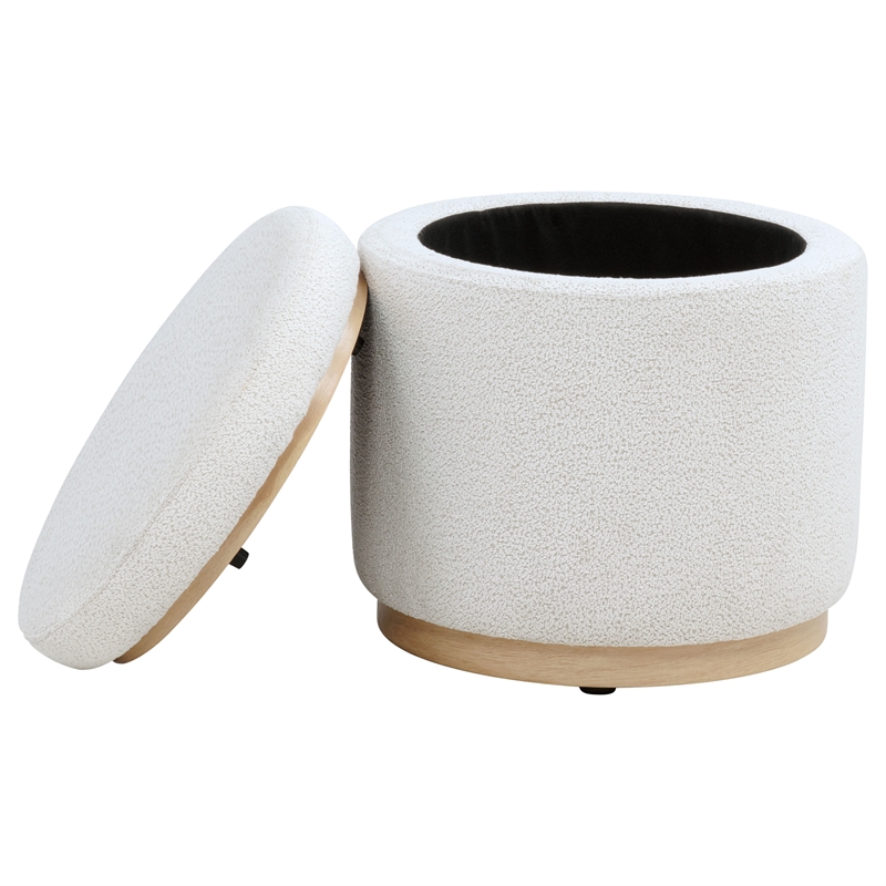 Coaster Remuda Upholstered Boucle Fabric Round Storage Ottoman in Ivory White