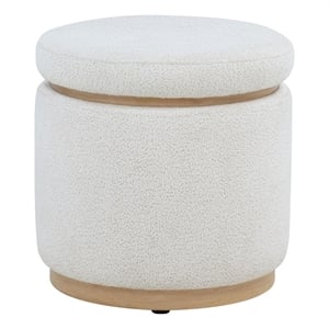 Coaster Remuda Upholstered Boucle Fabric Round Storage Ottoman in Ivory White