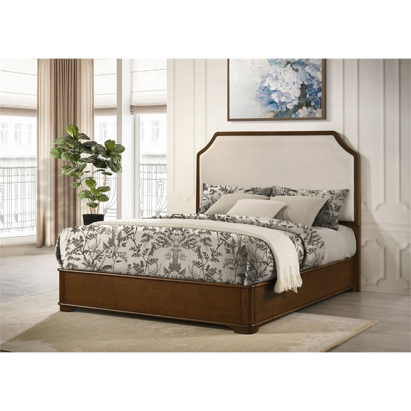 Coaster Garland Traditional Wood Queen Panel Bed in Cream/Brown Cherry
