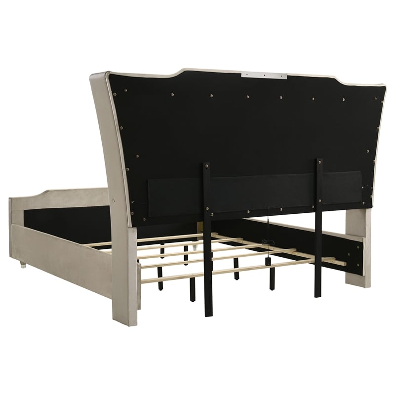 Coaster Lorient Upholstered Velvet Eastern King LED Wingback Bed in Ivory/Camel