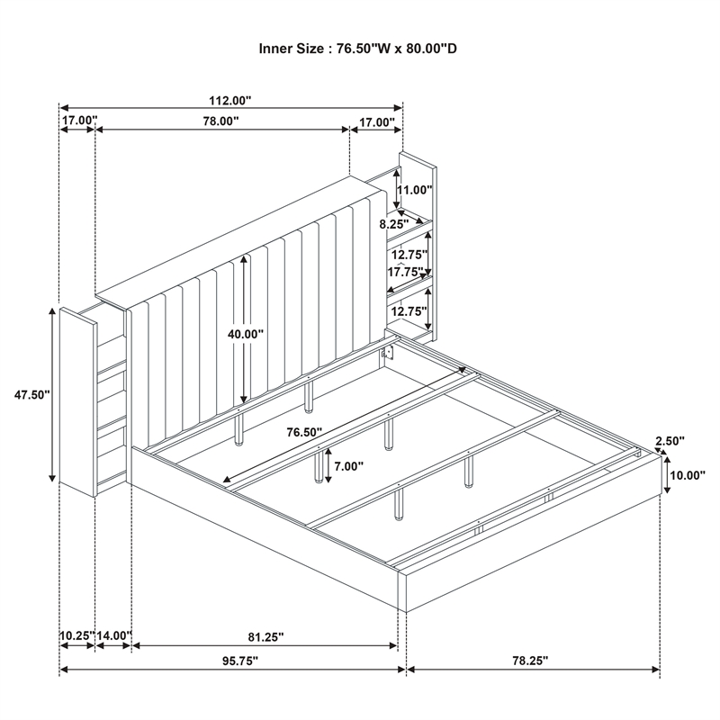 Coaster Arielle Fabric Eastern King Bookcase Panel Storage Bed in Light Oak/Tan