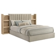 Coaster Arielle Fabric Eastern King Bookcase Panel Storage Bed in Light Oak/Tan