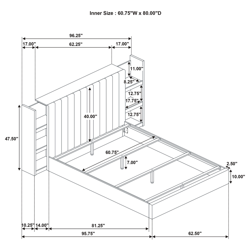 Coaster Arielle Fabric Queen Bookcase Panel Storage Bed in Light Oak/Tan