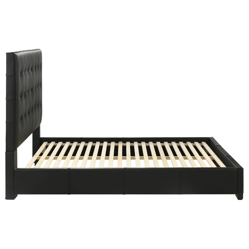 Coaster Medley Transitional Genuine Leather Queen Platform Bed in Black