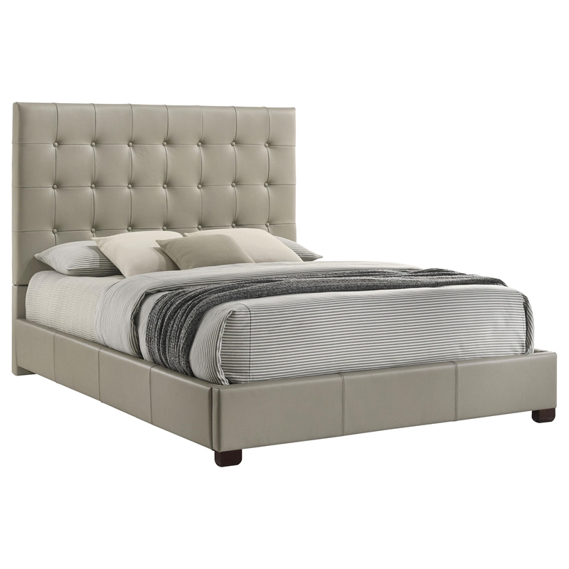 Coaster Medley Transitional Genuine Leather Queen Platform Bed in Tan