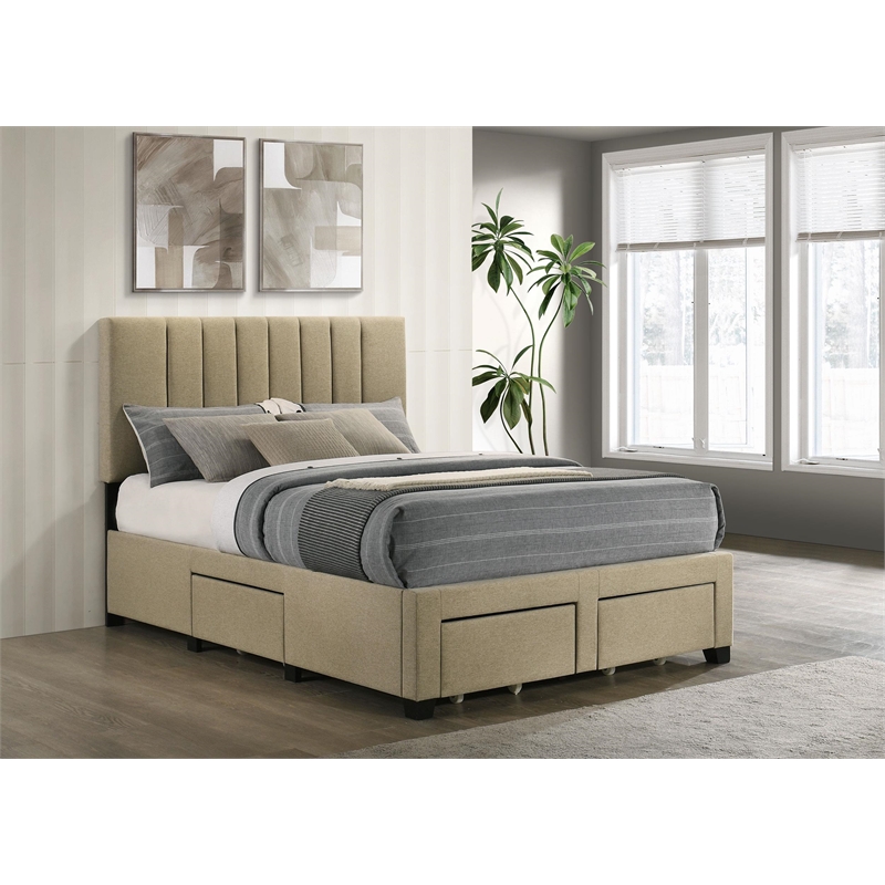 Coaster Wheatland 4-Drawer Fabric Upholstered Full Storage Bed in Brown