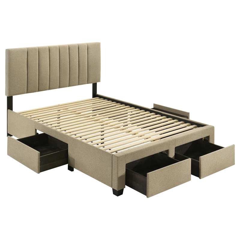 Coaster Wheatland 4-Drawer Fabric Upholstered Full Storage Bed in Brown