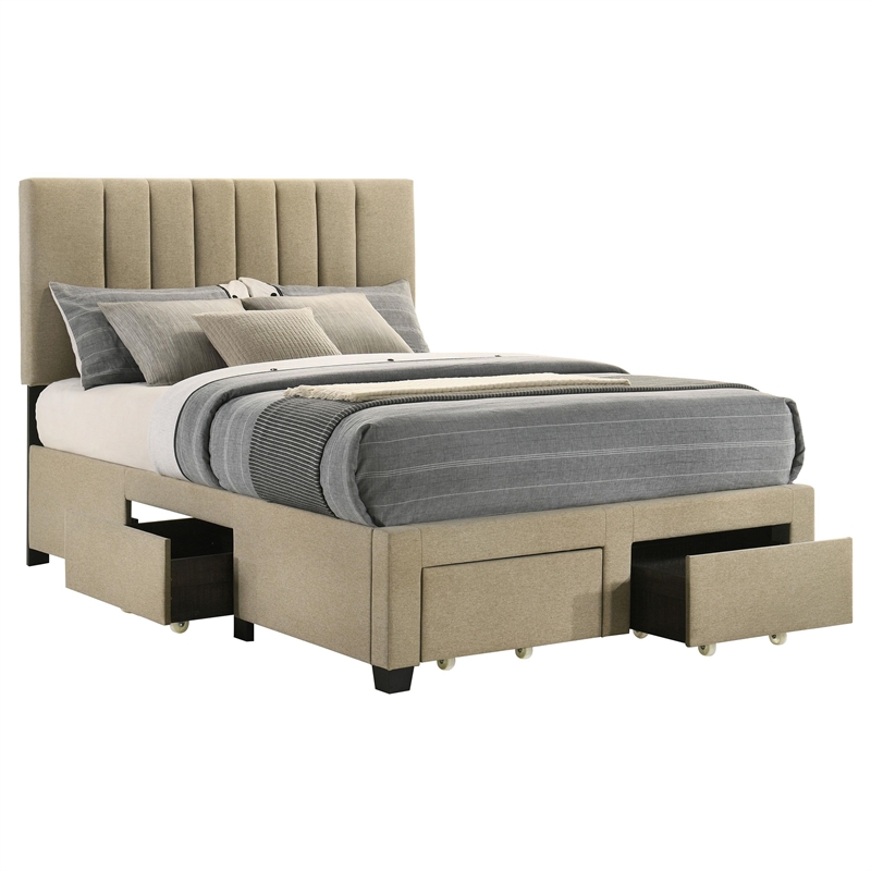 Coaster Wheatland 4-Drawer Fabric Upholstered Full Storage Bed in Brown