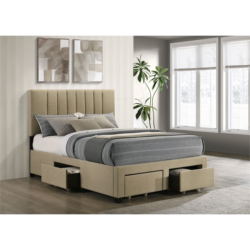 Coaster Wheatland 4-Drawer Fabric Upholstered Full Storage Bed in Brown
