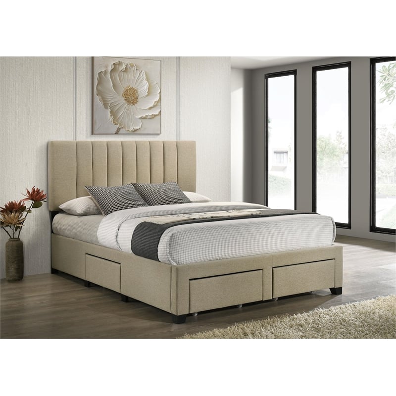 Coaster Wheatland 4-Drawer Fabric Upholstered Queen Storage Bed in Brown