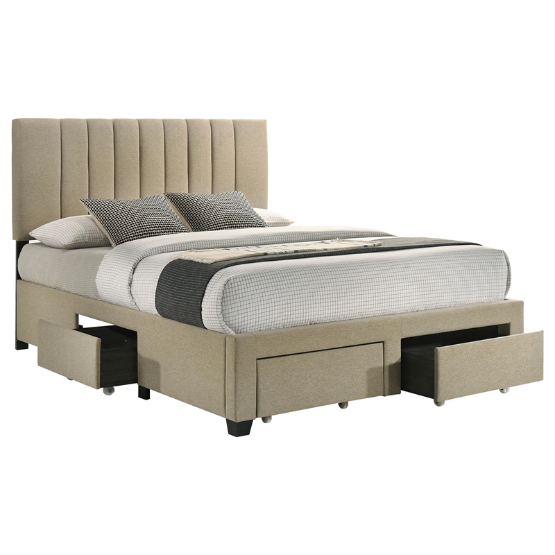Coaster Wheatland 4-Drawer Fabric Upholstered Queen Storage Bed in Brown