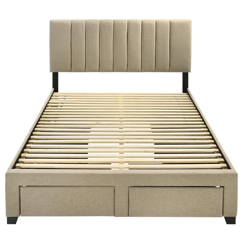 Coaster Wheatland 4-Drawer Fabric Upholstered Queen Storage Bed in Brown