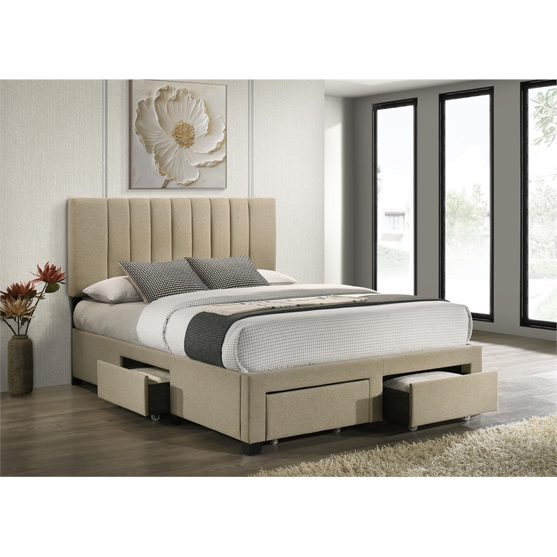 Coaster Wheatland 4-Drawer Fabric Upholstered Queen Storage Bed in Brown
