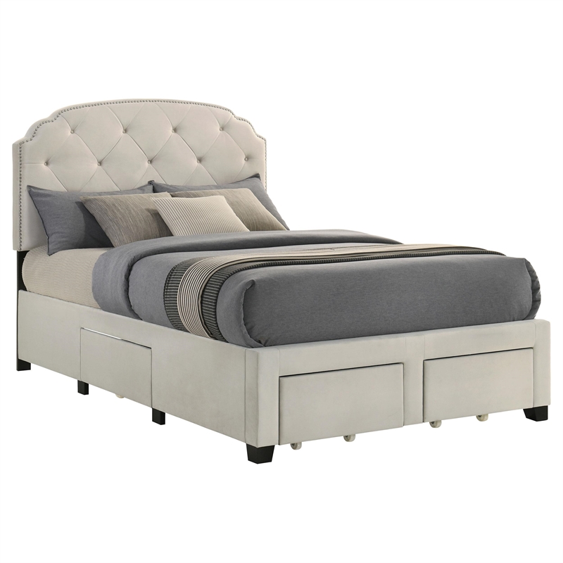 Coaster Marianna 4-Drawer Upholstered Velvet Full Storage Bed in Cream