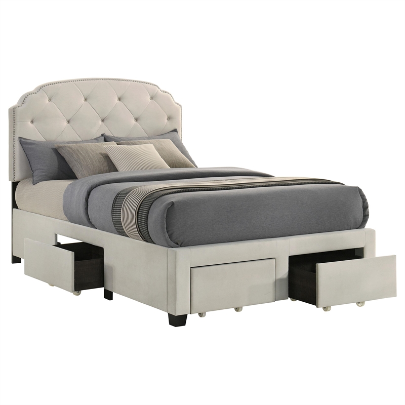 Coaster Marianna 4-Drawer Upholstered Velvet Full Storage Bed in Cream