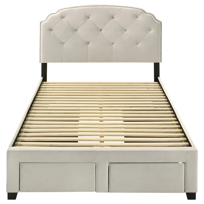 Coaster Marianna 4-Drawer Upholstered Velvet Full Storage Bed in Cream
