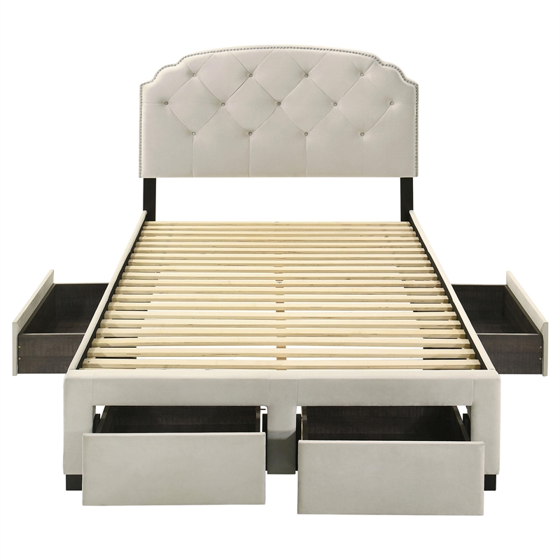 Coaster Marianna 4-Drawer Upholstered Velvet Full Storage Bed in Cream