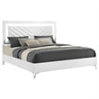 Coaster Cassia Wood/Faux Leather Eastern King LED Panel Bed in White High Gloss
